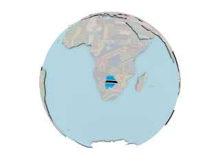 Botswana with flag on globe