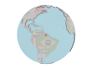Suriname with flag on globe