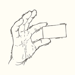 Hand drawn illustration of the hand holding card