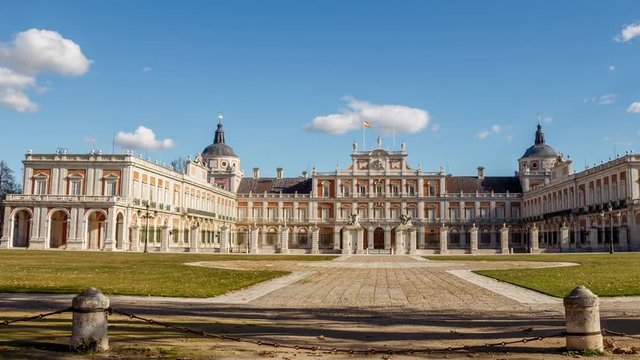 Clouds motion in Royal Palace of Aranjuez, Madrid, Spain. UNESCO World Heritage. Time lapse with pan left to right.