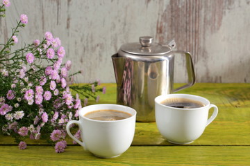 Coffee and asters are a good combination.