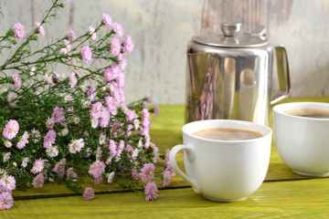 Coffee and asters are a good combination.