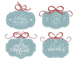 vector collection of bright stickers, emblems and banners with calligraphy Christmas holiday text