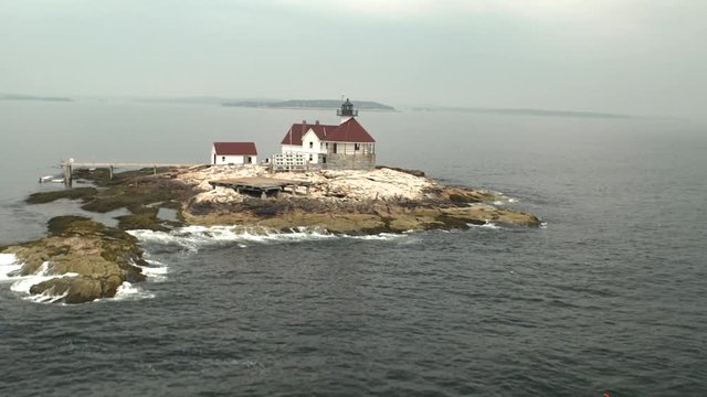 The Cuckolds Lighthouse on remote island in Maine, aerial