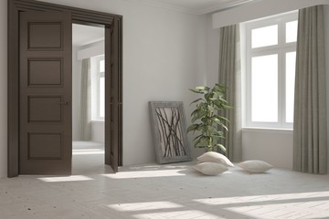 White empty room. Scandinavian interior design. 3D illustration