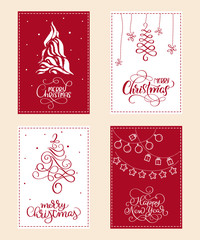 Naklejka premium set of Christmas holiday illustration with calligraphy text Merry Christmas and Happy New Year