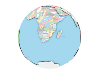 Swaziland on globe isolated