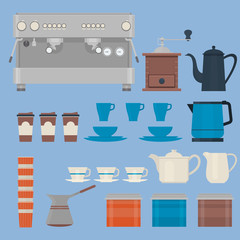 Coffee making equipment.Isolated vector objects.Coffee Icon Set. Vector illustration