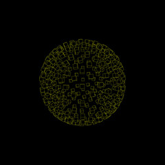 3d Sphere from particles.Isolated on black.Vector outline illustration.