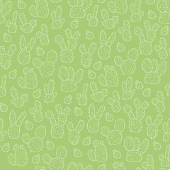 Cactus seamless pattern vector background. Vector seamless background with cactus and opuntia on white background. Ready for printing on textile and other seamless design.