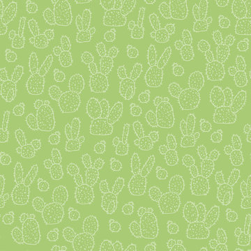 Cactus seamless pattern vector background. Vector seamless background with cactus and opuntia on white background. Ready for printing on textile and other seamless design.