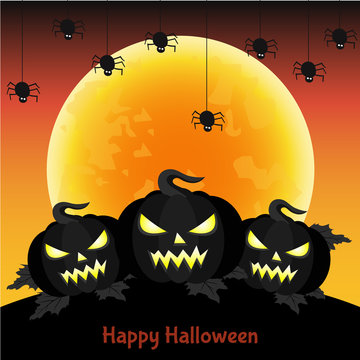  Halloween greeting card with black pumpkin and  moon.