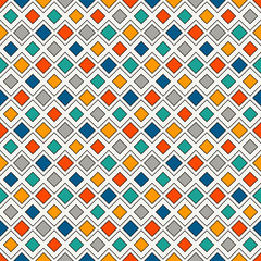 Repeated diamonds and lines background. Geometric motif. Seamless surface pattern with bright colors rhombuses ornament.