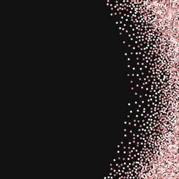 Pink gold glitter. Abstract right border with pink gold glitter on black background. Exquisite Vector illustration.