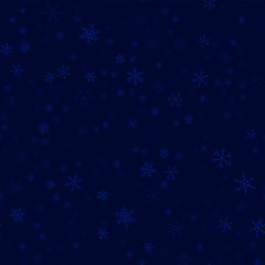 Transparent snowflakes seamless pattern on dark blue Christmas background. Chaotic scattered transparent snowflakes. Astonishing Christmas creative pattern. Vector illustration.