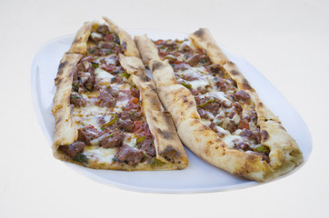 turkish traditional pita pide cheese and meat; pita isolated