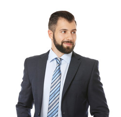 Handsome man in formal clothes on white background