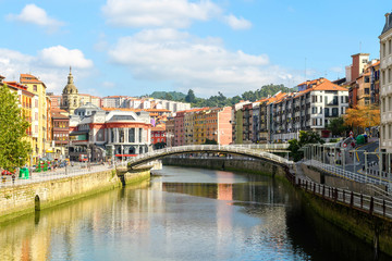 Bilbao old town views on sunny day, Spain