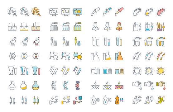 Set Vector Flat Line Icons Bacteria and Virus