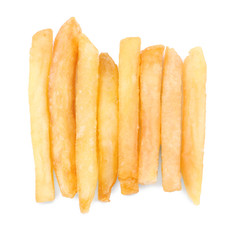 Yummy french fries on white background