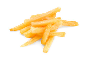 Yummy french fries on white background