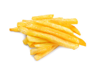Yummy french fries on white background