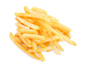 Yummy french fries on white background