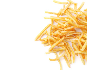 Yummy french fries on white background