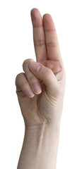 female hand showing two fingers