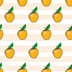 Fresh apple hand drawn vector seamless pattern. Kids background for fabric textile, design greeting cards, wrapping paper, poster, package, print. Vegan fruits market. Autumn harvest. Tropical style.