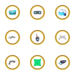 Virtual reality equipment icons set, cartoon style