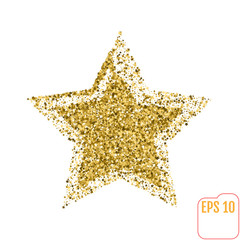 Golden star vector banner on white background. Gold glitter star. Gold template star for banner, card, vip, exclusive, certificate, gift, luxury, privilege, voucher, store, present, shopping