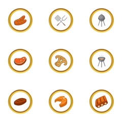 Cooking on fire icons set, cartoon style