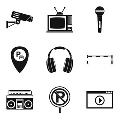 Record icons set, simple style