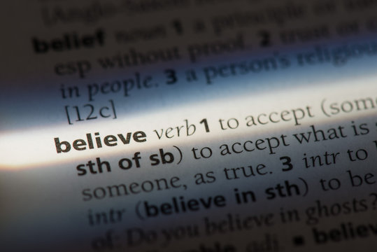belive word in a dictionary. belive concept