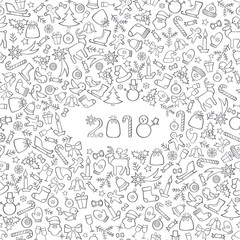 Christmas icon holiday background. Happy New 2018 Year greeting
