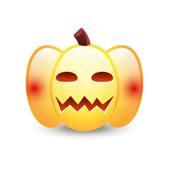 Realistic vector Halloween pumpkin with candle inside. Happy face Halloween pumpkin isolated on white background.