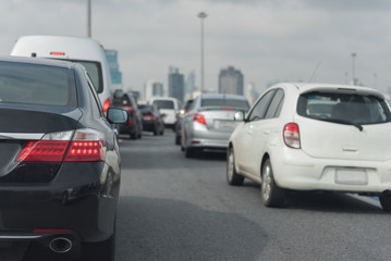 traffic jam with row of cars