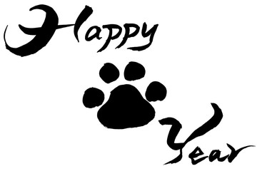 年賀状素材 「HAPPY NEW YEAR+肉球（はっぴいぬ いやー）」　