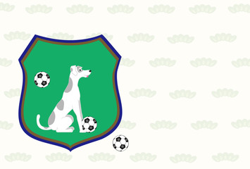 犬とサッカーボールのエンブレム風図柄のポストカード