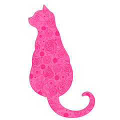Cat. Design Zentangle. Hand drawn animal with abstract patterns on isolation background. Design for spiritual relaxation for adults. Decorative style. Print for polygraphy, posters and textiles