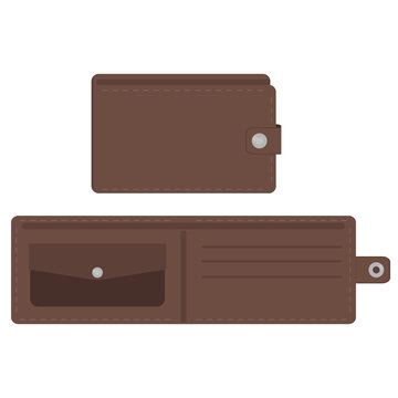 Brown opened and closed empty wallet set. Two wallets. Vector illustration