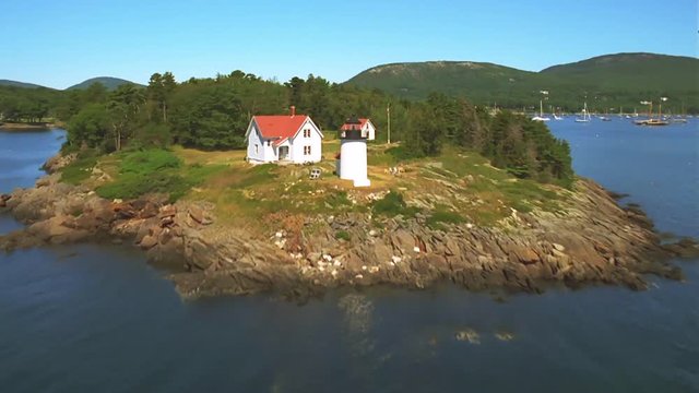 Curtis Island lighthouse in Maine, vintage aerial