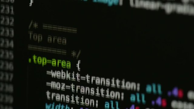 HTML and CSS code developing. Website design code programming on a laptop screen