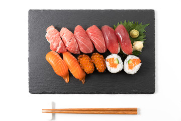 salmon sushi set on plate 