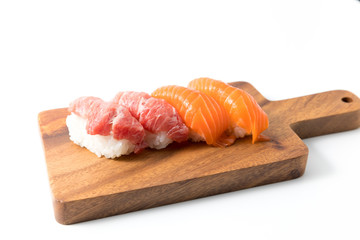 salmon sushi set on plate 