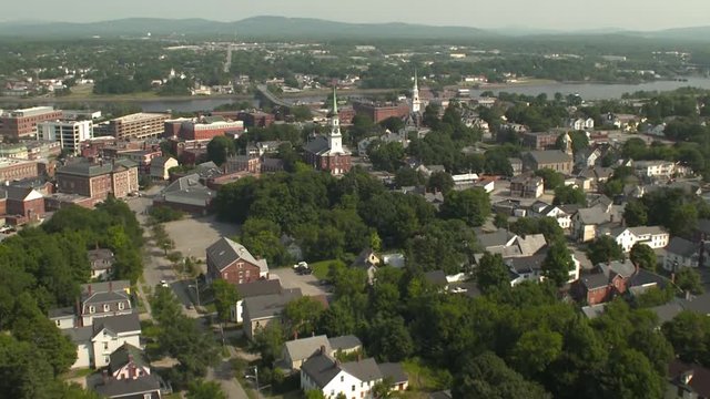 Aerial, churches in Bangor, Maine