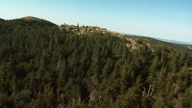 Aerial, scenic Parkman Mountain in Acadia National Park