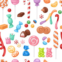 Cartoon sweet bonbon sweetmeats candy kids food sweets mega collection seamless pattern background