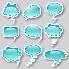 Set of different thought cloud eleven blue objects